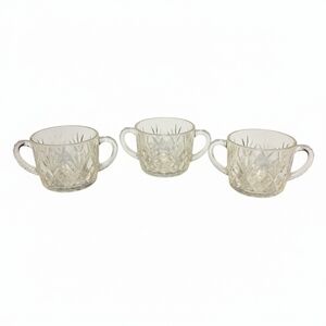 Lot Of 3 Vintage Clear Pressed Glass Open Sugar Bowl / 2 Handle Cup MCM Art Deco